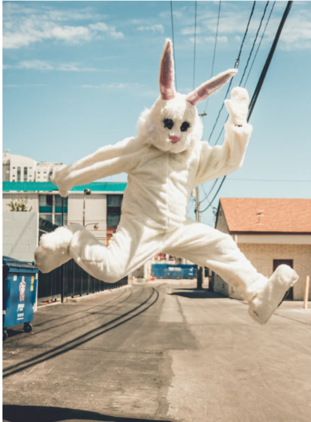 Jumping easter bunny by our Midwest Vacation Destination, Surety Hotel