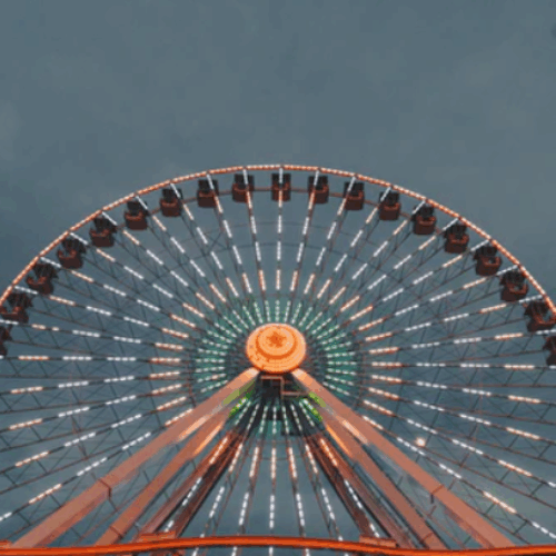 Large Ferris Wheel with lights at the Iowa state fair