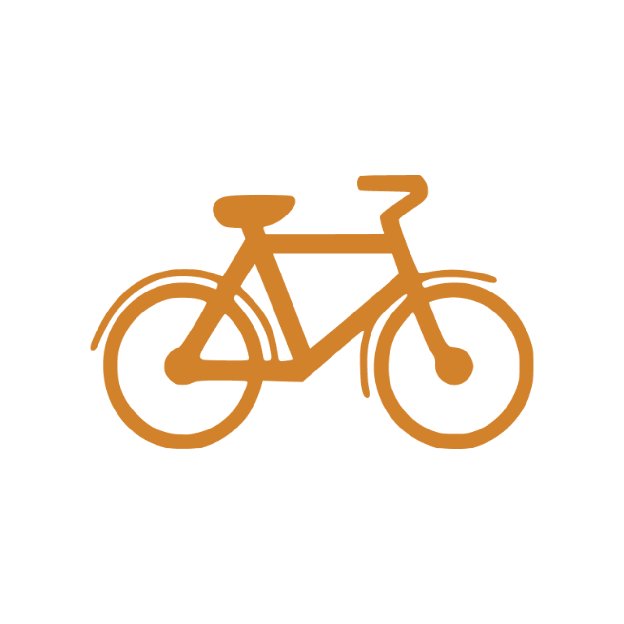 Orange line art of a bike